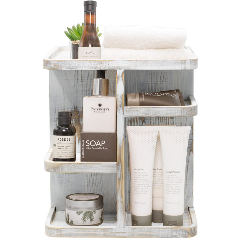 Gray Wood 8 Compartment Makeup Organizer with Swivel Base