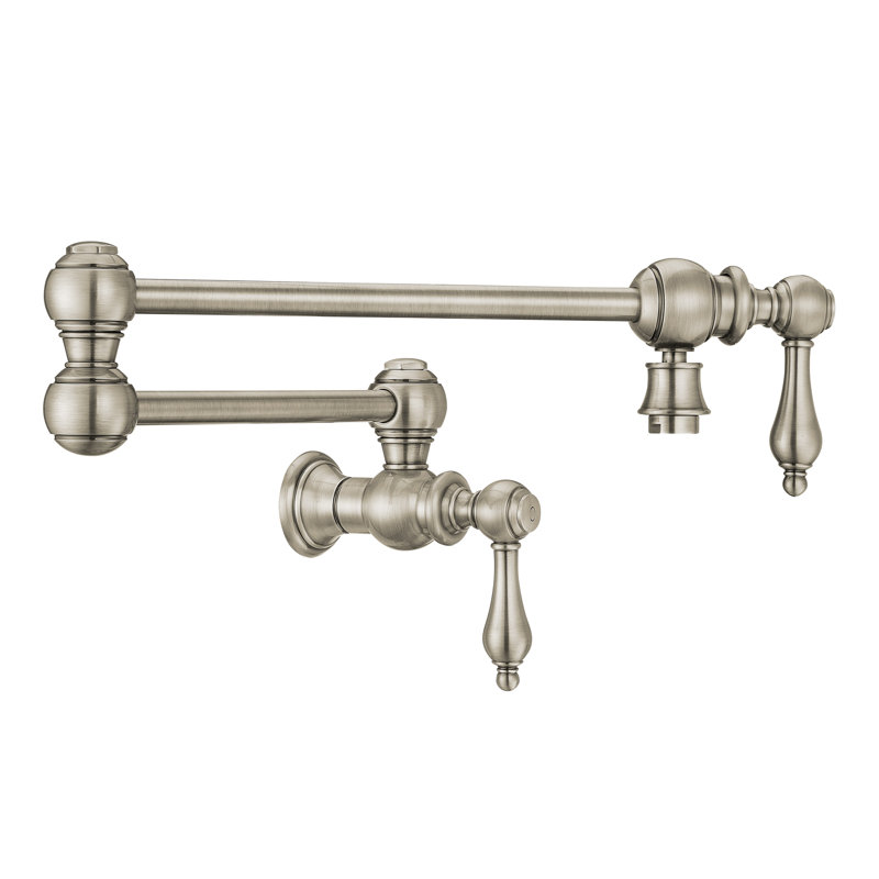 Whitehaus Collection Wall Mount Retractable Swing Spout Pot Filler, Brushed Nickel, Lever
