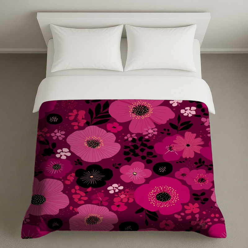 Housse de couette à motif floral Boho, Housse de couette pour grand lit, Motif floral rose