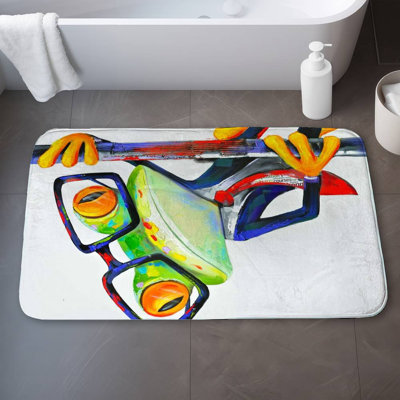 Funny frog with glasses Bath Mat with Non-Slip Backing - Quick Dry Memory Foam Bathroom Rug - Absorbent - Modern Plush Spa-Style - Machine Washable