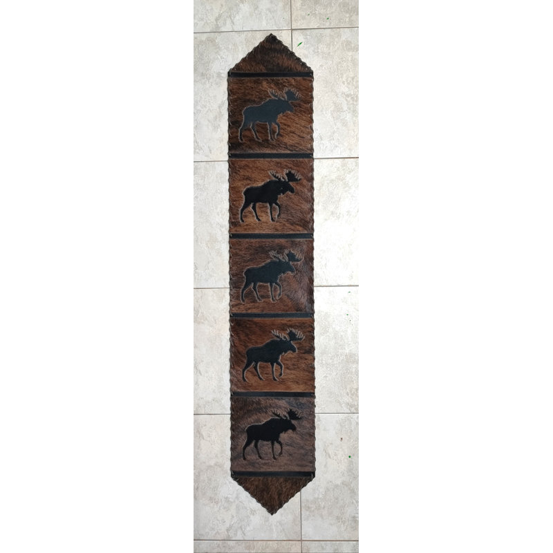 Light Moose Cowhide Table Runner, 120" L x 12" D, Black/Brown