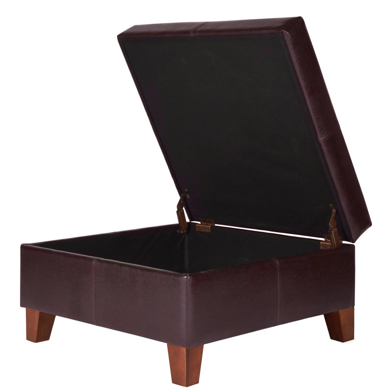 Gallup 28" Wide Leather Square Storage Ottoman Bench, Dark Brown
