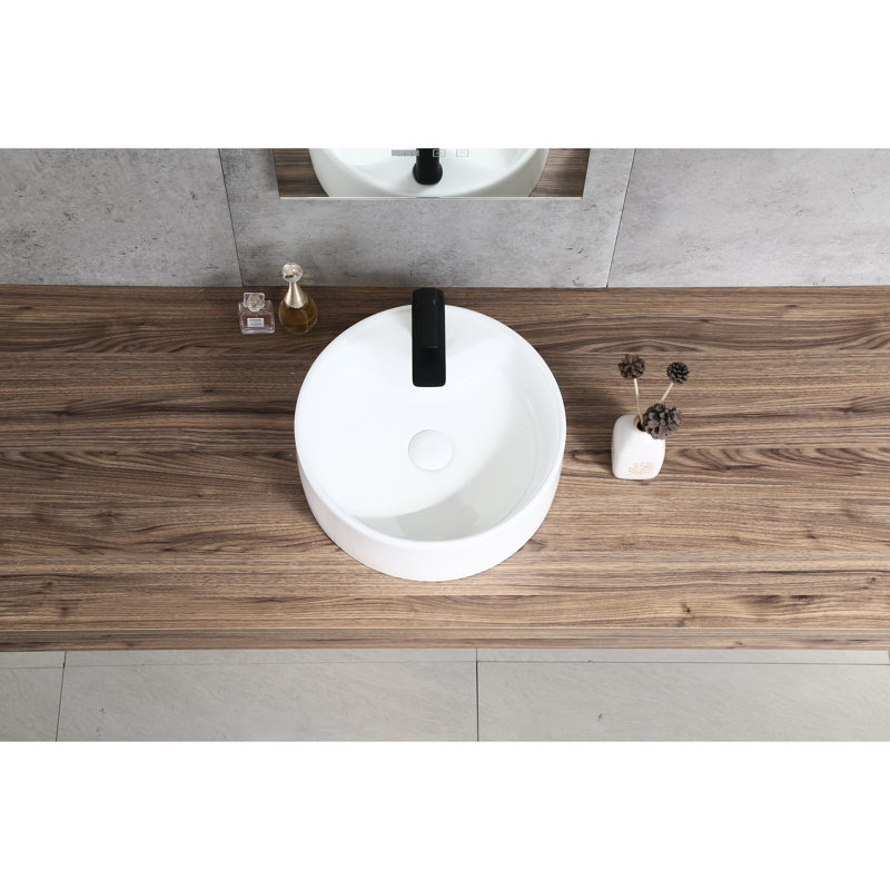 Lavabo de salle de bain rond en céramique blanche - Finition polyvalente pour un encombrement réduit