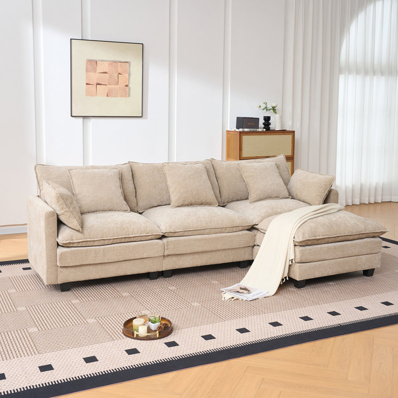 Coffee Color  3-Seat Combo Sofa With Storage Ottoman For Living Room Apartment Bedroom And Compact Room, Upholstered Sectional Couch, L Shaped Bench With A Footrestco
