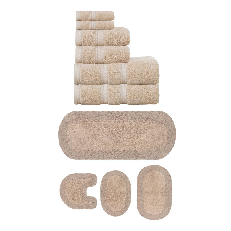 Brunk Collection 100% Soft Cotton 6 Pc Towel Set & 4 Pc Bath Rug Set, (Set of 10), Linen