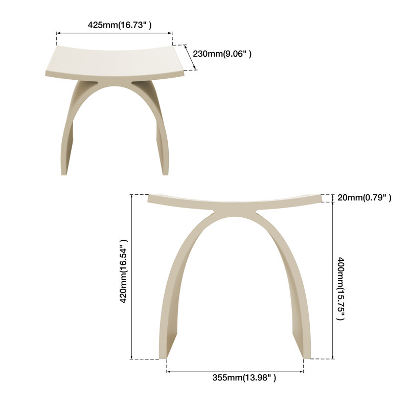 Freestanding Shower Seat Solid Surface Shower Stool（Milk-coffee）, Beige