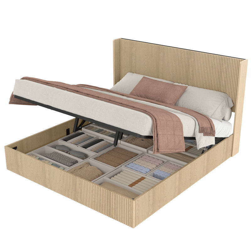 Lit de rangement spacieux en bois de chêne de style moderne pour la chambre à coucher
