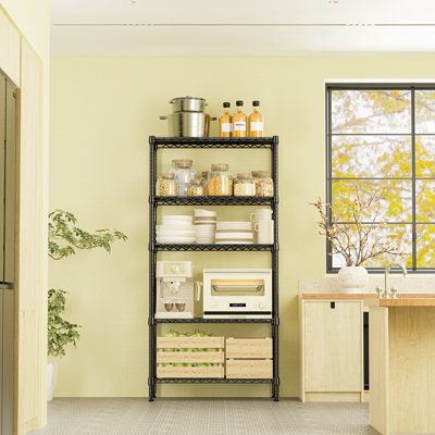 Étagère métallique à 5 niveaux de 89 cm (35 po) avec tablettes réglables, idéale pour la cuisine, le garde-manger, la buanderie et l'organisation de la maison.