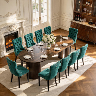 Ensemble de table de salle à manger ovale avec chaises rembourrées en velours, ensemble de table de salle à manger extensible et extensible de 62,99 à 94,5 po pour la maison