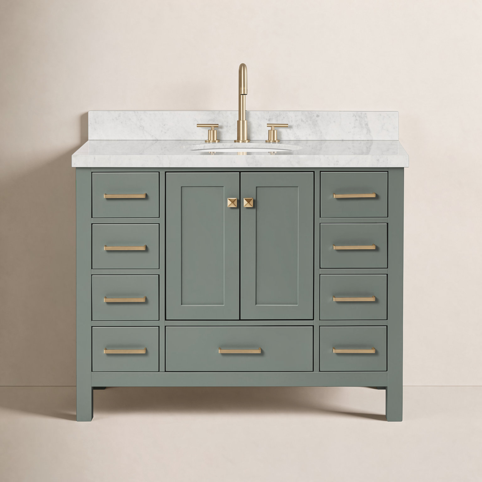 Cambridge 43'' Single Bathroom Vanity, Oval, Vintage Green / Satin Brass