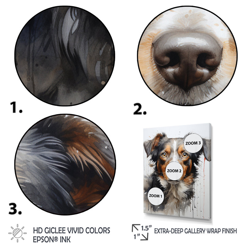 Dog Inquisitive Canine, reproduction d'art sur toile, Noir, H 32 po x l 16 po x P 1 po