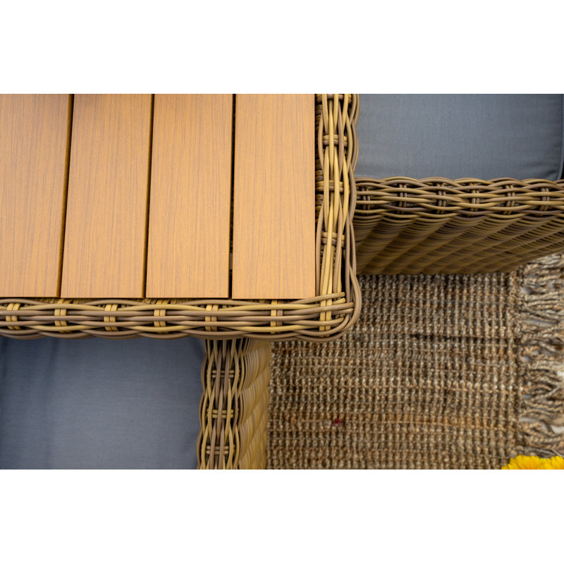 Malmo 8 - Person Wicker Patio Dining Set with Rectangular Table , Cushions Included, Sunbrella Navy