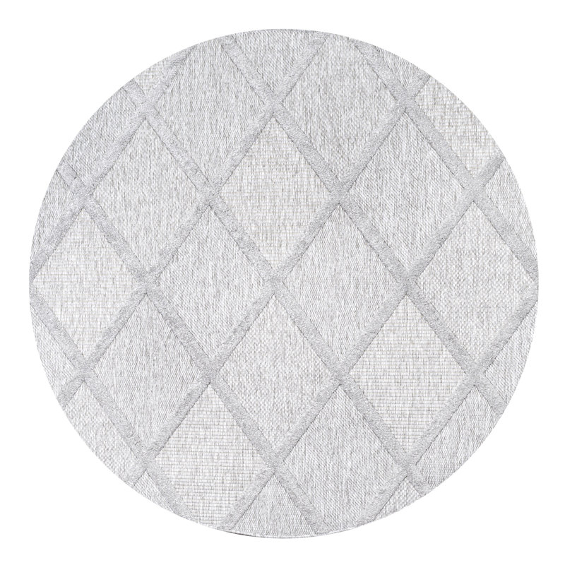 Briano Diamond Trellis Light Gray Indoor/Outdoor Rug, Round 5'3"