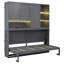 Lit escamotable mural simple avec armoire supérieure, tablettes, lit pliable peu encombrant avec lumière et USB-165858684