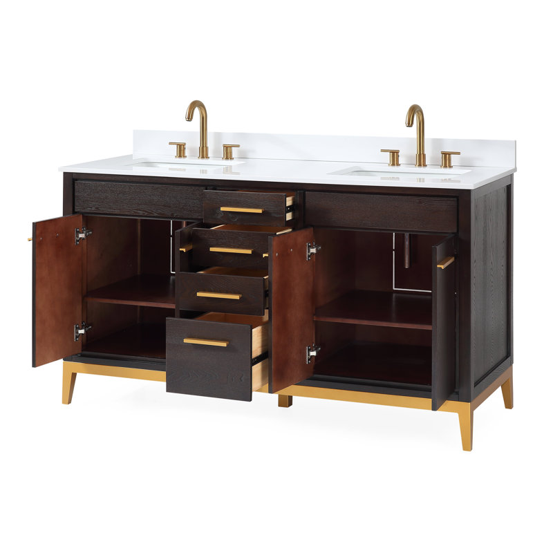 Ensemble de meuble-lavabo double 60 po, Brun