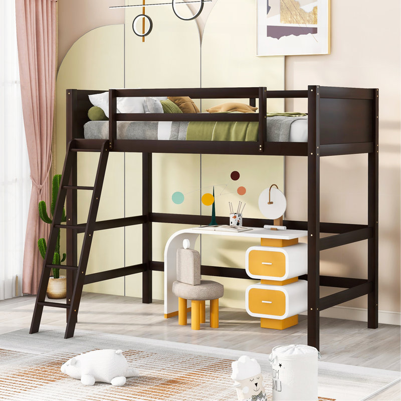Solid Wood Twin Size Loft Bed With Ladder(Espresso)