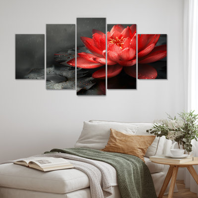 Ensemble de décorations murales rouge et rouge Glamour Lotus Photo I - Lotus