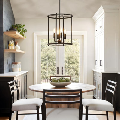 Lustre de style campagnard industriel 4 lumières 62 ", lumière géométrique suspendue réglable pour îlot de cuisine et salle à manger