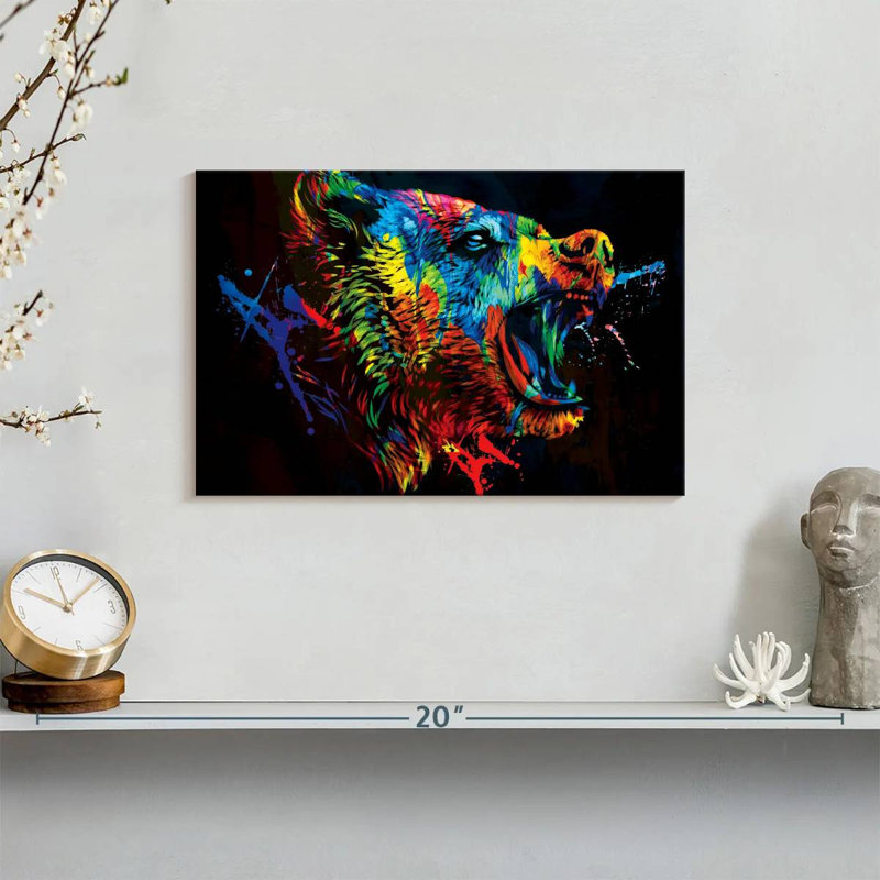 Ours grizzly coloré sur toile, H 8 po x l 12 po x P 1 po