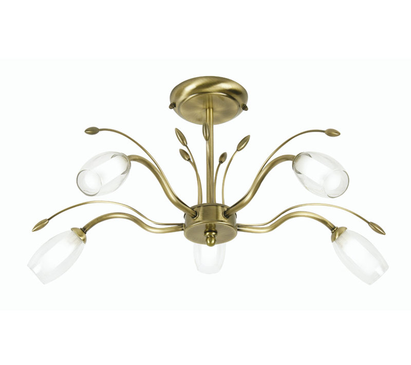 Newland Glass Semi Flush Mount, Antique Brass