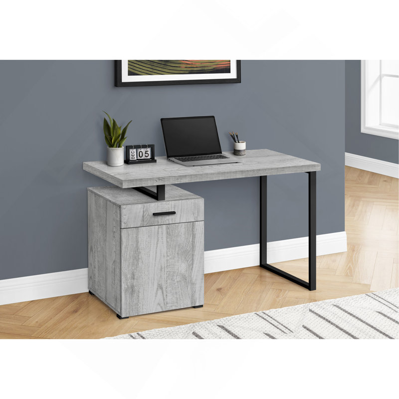Bureau d'ordinateur, bureau personnel, ordinateur portable, installation à gauche, à droite, tiroirs de rangement, L 48 po, bureau, stratifié gris, métal noir, contemporain, moderne