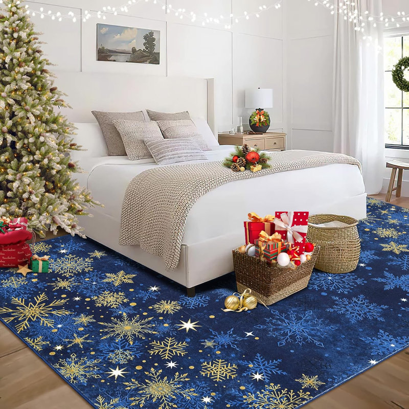 9x12 Red Christmas Runner Rug with Snowflake Pattern – Non Slip Low Pile Hallway and Kitchen Floor Carpet, Festive Holiday Decor