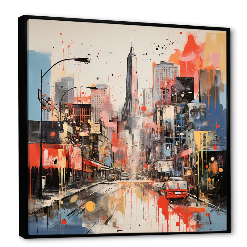 «Atlanta Cityscape Dream», art mural d'Atlanta, Cadre flottant noir, H 36 po x l 36 po x P 1,5 po