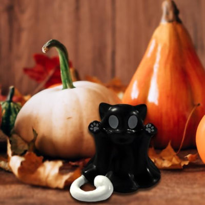 Figurine d'Halloween fantôme, statue de chat noir fantôme effrayant en résine, joli décor pour décorations d'Halloween