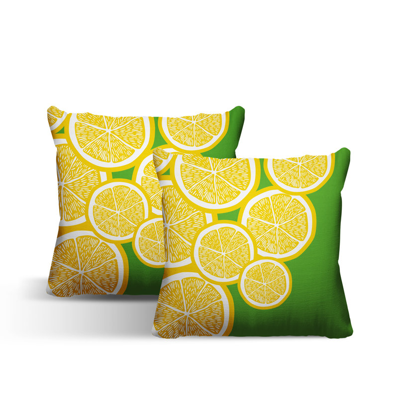 Oreiller carré intérieur / extérieur jaune Lulu, L 19 po x H 19 po, Jaune / vert clair