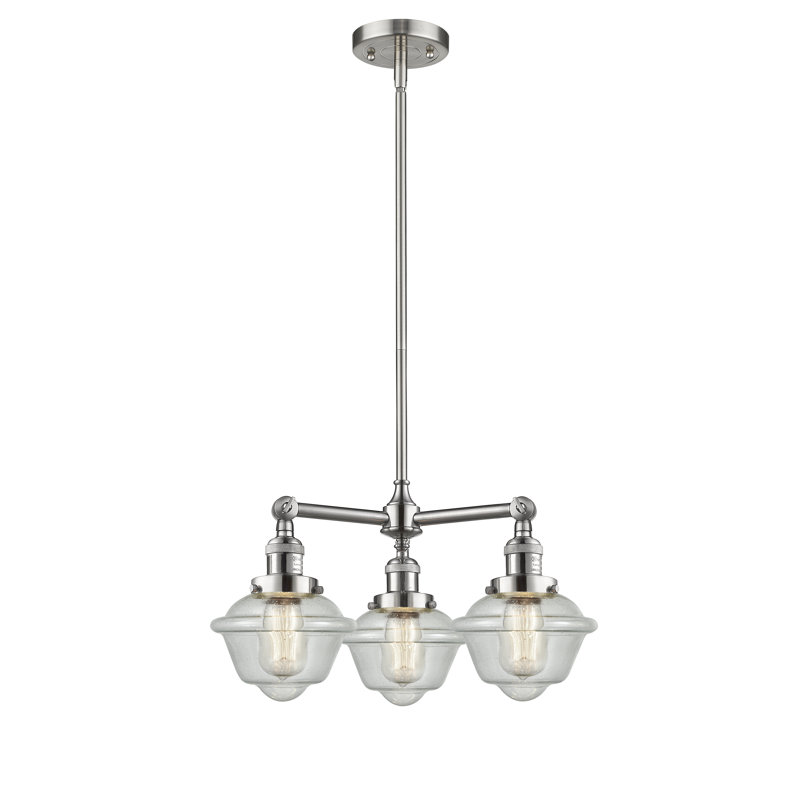 Lustre classique 3 lumières à abat-jour Baptiste, Ampoule DEL 6 watts rétro, Grainé, Nickel poli