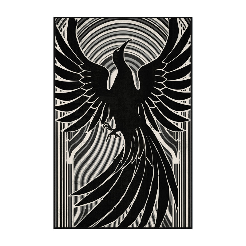 Machine Washable Ozgur Phoenix Art Deco Arc Rug in Gray – Black Binding, 4 x 6