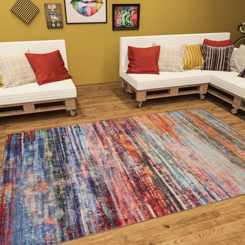 Tapis luxueux lavable à la machine, 4,9 x 7,5 pieds, 100% polyester, 1850 g / m², hauteur des poils: 0,2 pouce | Envers écologique en polyester recyclé | Parfait pour le salon et la chambre à coucher, conception douce et durable