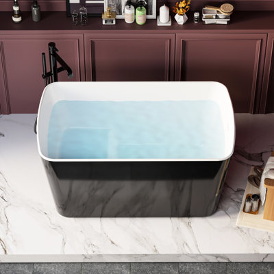49'' Acrylic Soaking Bathtub, Square - Shape Japanese Hot Tub, Sit In Style, Glossy Black, Express Delivery, Surface Freestanding 49 Inch Design, High Gloss Shipping, Spacious Interior, Scratch