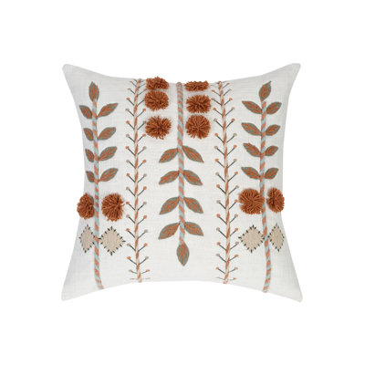 Floral Hand Embroidered Throw Pillow Cover