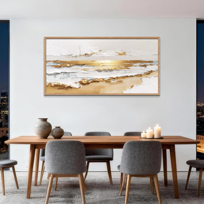  Large Framed Abstract Canvas Wall Art - Textured Metallic Picture for Living Room Decor, Large Painting Artwork for Modern Home, Framed Print Art Decoration, 24×48 inches