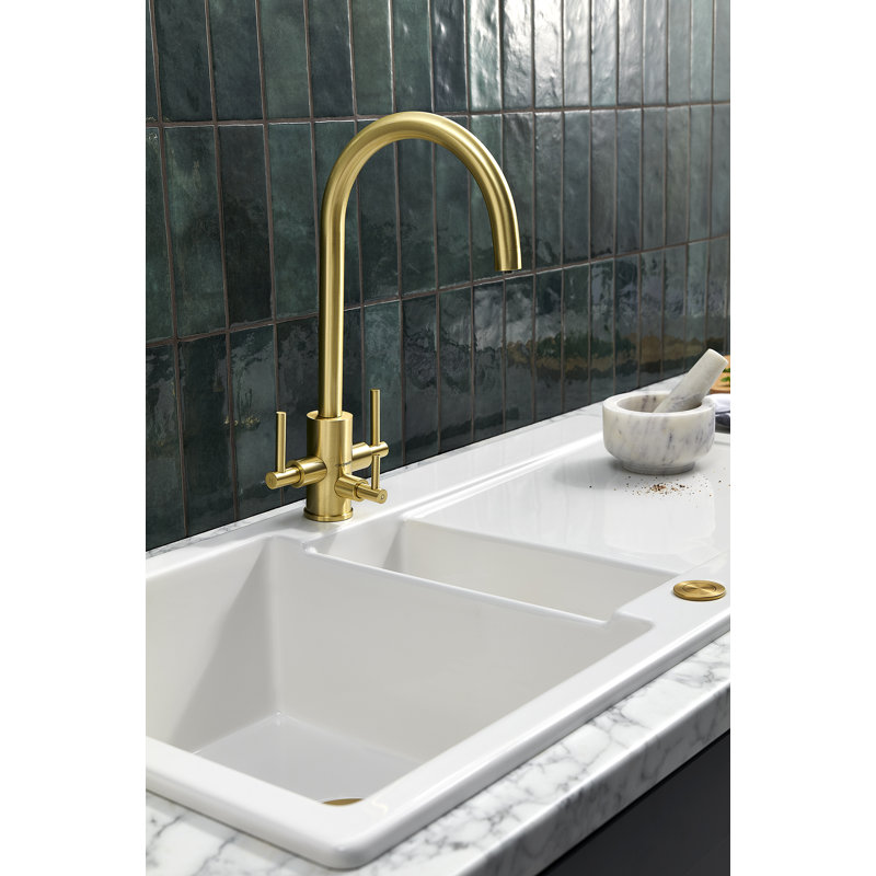 Ebern Designs Regelinde Kitchen Faucet, Brushed Brass