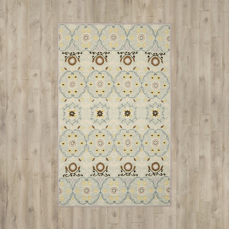 Stockertown Hand Hooked Wool Pile Geometric Rug, Rectangle 5'3" x 8'3"