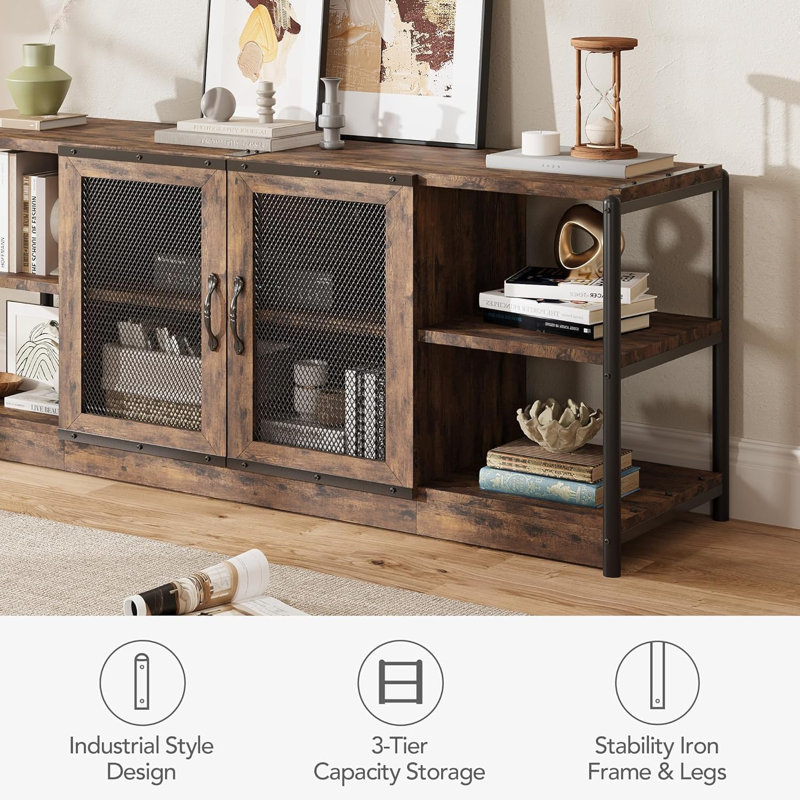 Farmhouse TV Stand, Entertainment Center Console Table with Storage Stands for Living Room, Bedroom, Brown
