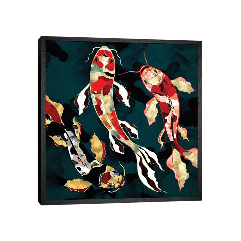 Metallic Koi - Print on Canvas, 66.04 cm H x 66.04 cm W, Black Framed