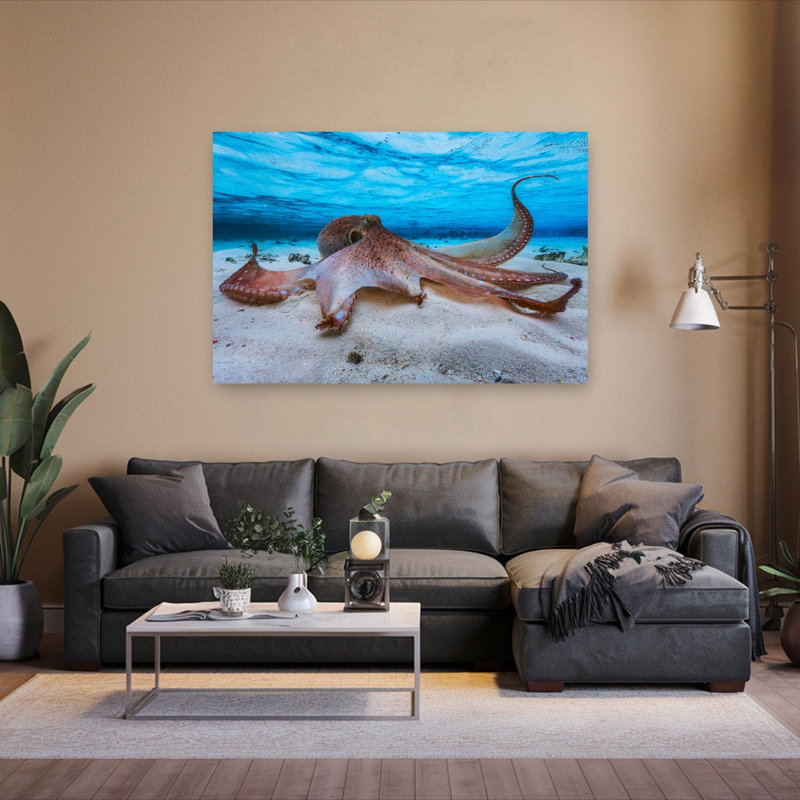 Gentle Octopus Underwater Contemporary Octopus Ocean Wildlife Wall Art Print 1 Piece Wrapped Canvas Wall Art