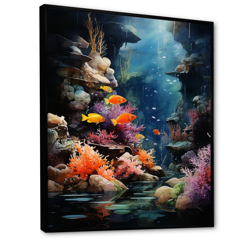 Aquariums Marine Wonders VI sur impression sur toile, H 40 po x l 30 po, Cadre flottant noir