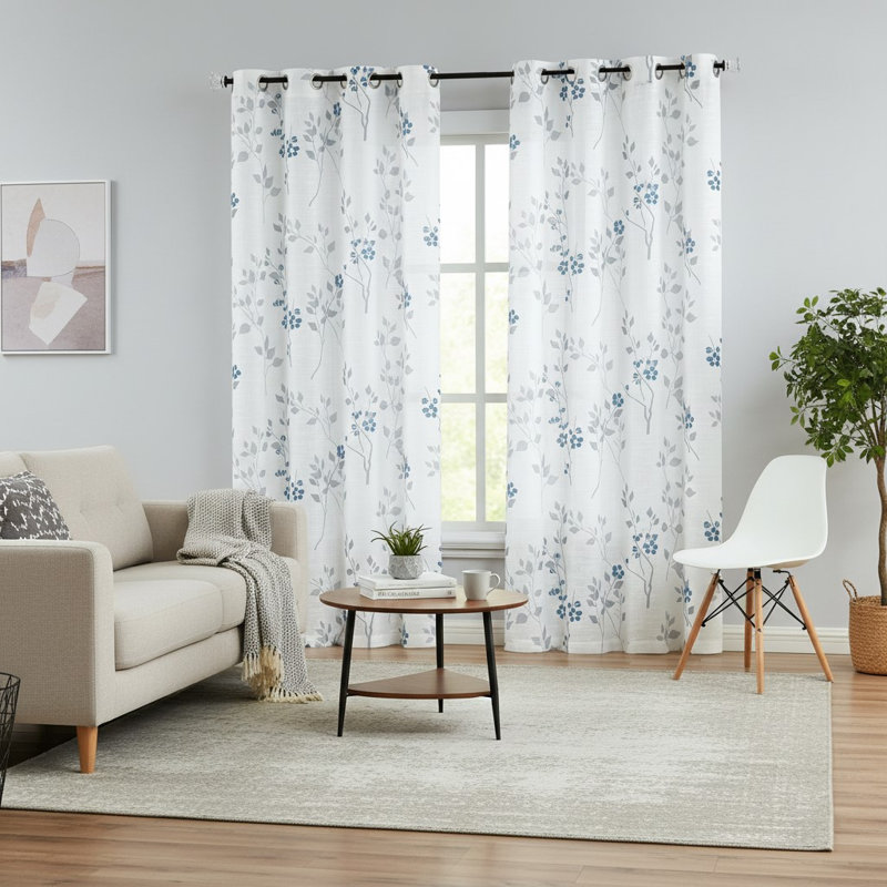 Semi Sheer Curtain Panel Pair, 127cm Width x 182.88cm Drop, Blue