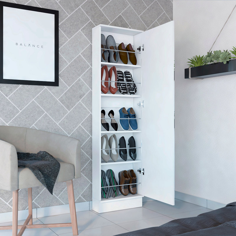Armoire à chaussures rectangulaire haute avec miroir, Blanc