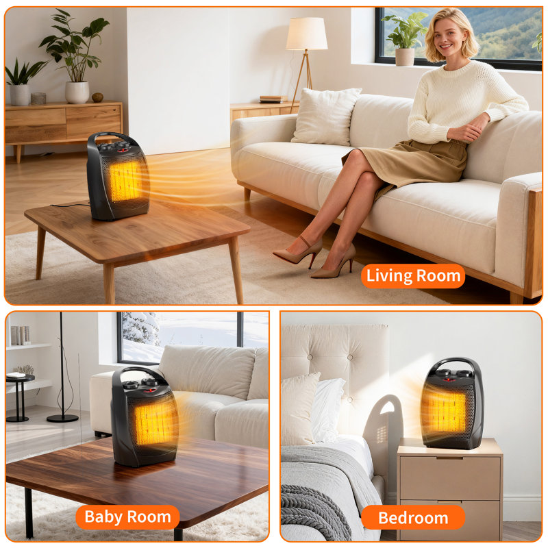 PTC  Space Heater 1500W & 750W, 2-in-1 Fast Heating Desktop Heater & Fan, Safe Quiet with Tip-Over & Overheat Protection for Office Desk Under Desk, Bedroom with Kids & Pets