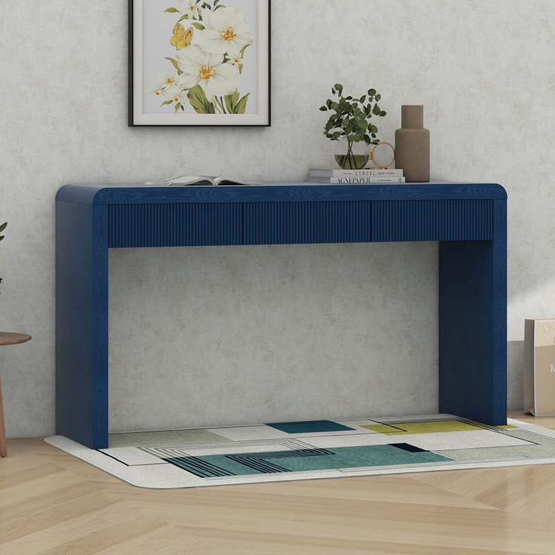 Console rustique avec 3 tiroirs cannelés, Marine