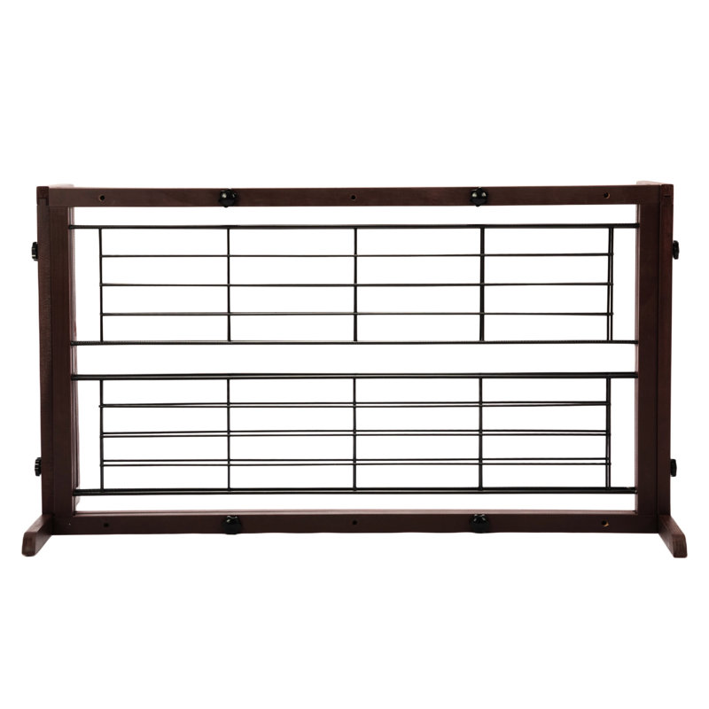Barrière d'intérieur autoportante en pin pour chien pour portes et escaliers de 38 à 71 po, grillage métallique, solution fonctionnelle de confinement stable pour animaux de compagnie