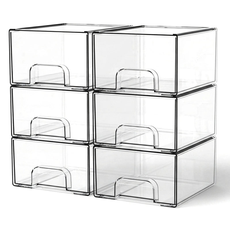 Clear Stackable Pull-Out Storage Drawers with Handles, 6-Piece Set