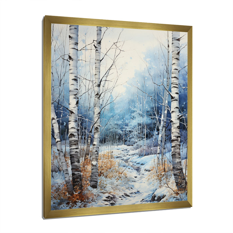 Virgus Birch Woods Winter Moonrise III, Encadrement doré, H 32 po x l 24 po x P 1 po