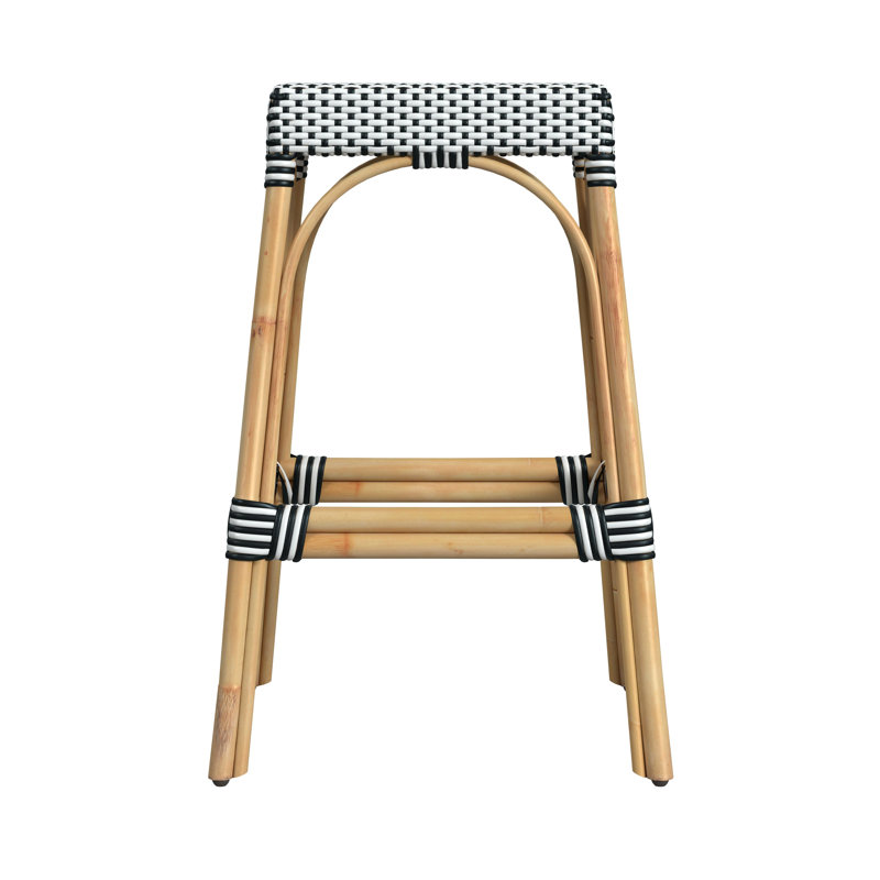 Robias Rattan Bar & Counter Stool, White/Black Dot/ Natural Rattan Frame, Counter Stool (24.5" Seat Height)