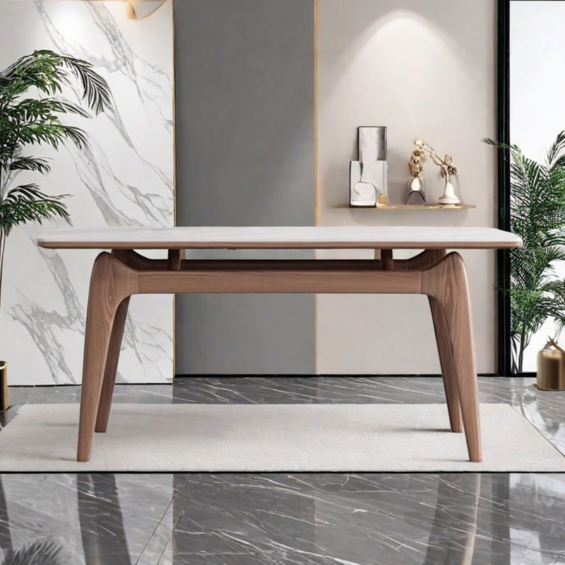 Nordic style rectangular rock plate dining table, 29.53" H x 63" L x 31.50" W
